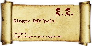 Ringer Rápolt névjegykártya